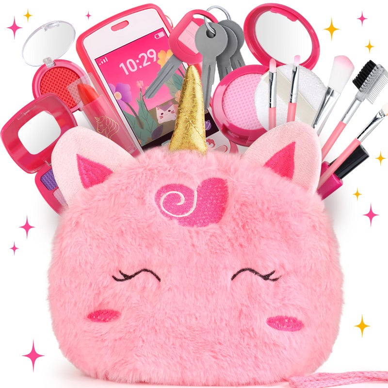 Woumserta Unicorn Pretend Makeup for Toddlers, Fake Makeup Set for Kids, Unicorn Gifts Play Makeup Kit for Little Girls Age 3 4 5 6, Pretend Play Toys for 3 4 5 6 Year Old Girls Birthday Gifts - Image 1