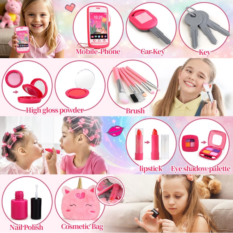 Woumserta Unicorn Pretend Makeup for Toddlers, Fake Makeup Set for Kids, Unicorn Gifts Play Makeup Kit for Little Girls Age 3 4 5 6, Pretend Play Toys for 3 4 5 6 Year Old Girls Birthday Gifts - Image 3