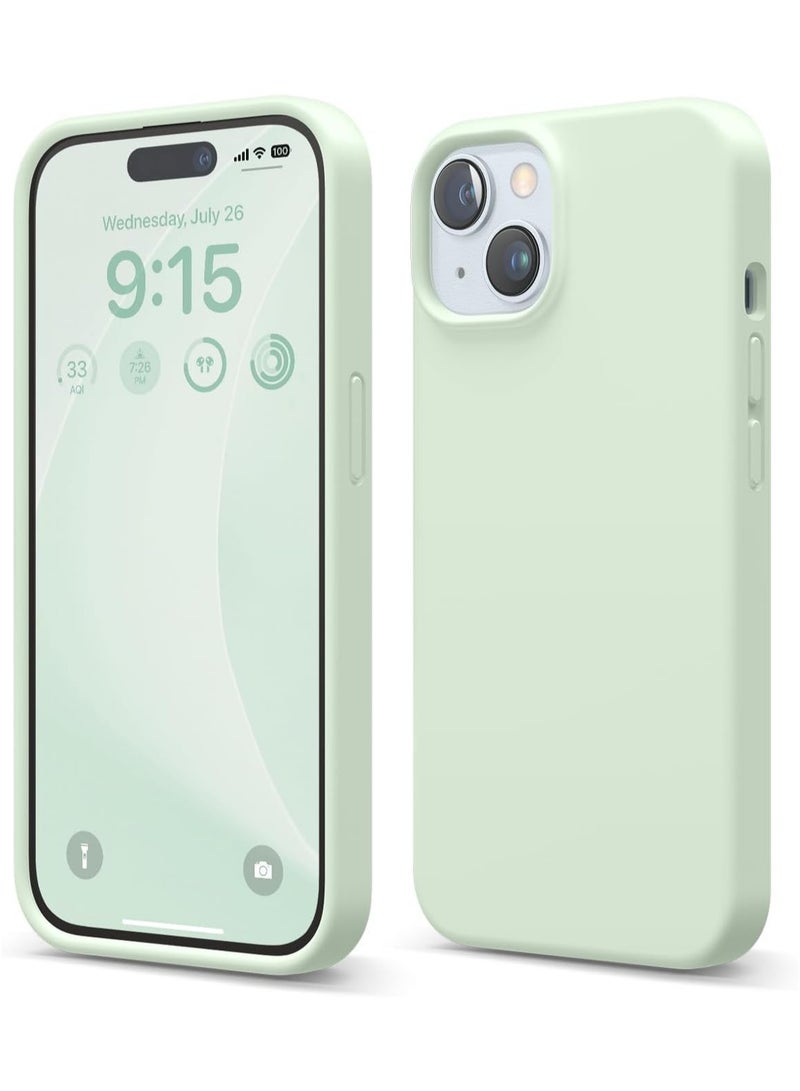 elago Liquid Silicone for iPhone 15 case cover Full Body Protection, Shockproof, Slim, Anti-Scratch Soft Microfiber Lining - Soft Mint - Image 1