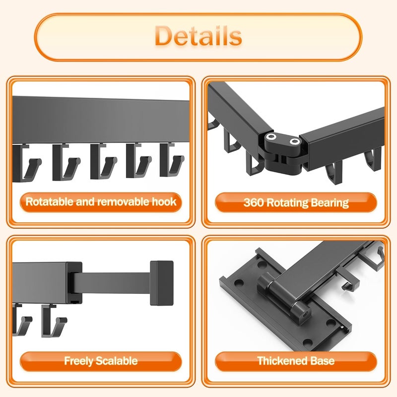HEILAIYI رف تجفيف الملابس من HEILAIYI للغسيل، رف مثبت على الحائط، قابل للطي، قابل للسحب، (خطافات على شكل حرف J) - Image 5