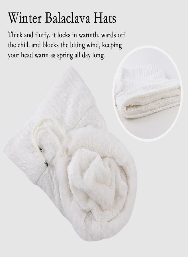 OMUKY Balaclava Hats for Women Cold Weather Thick Fluff Hats Adult Neck Face Cover Cap Ski Mask Neck Warmer, White, One size - Image 3