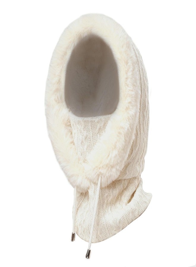 OMUKY Balaclava Hats for Women Cold Weather Thick Fluff Hats Adult Neck Face Cover Cap Ski Mask Neck Warmer, White, One size - Image 1