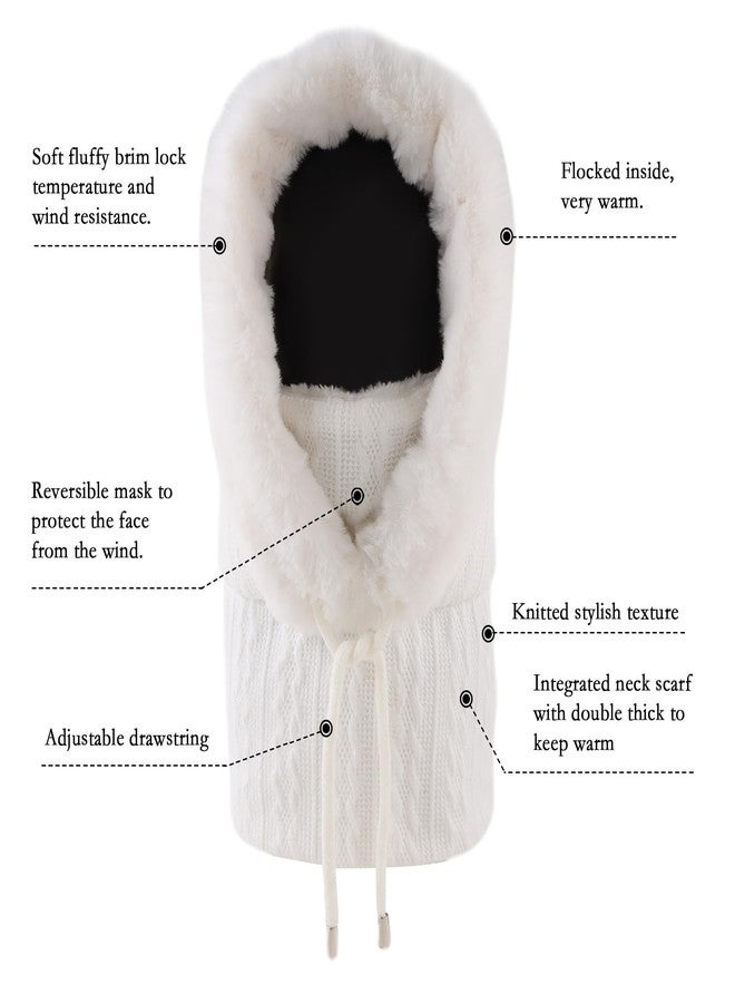 OMUKY Balaclava Hats for Women Cold Weather Thick Fluff Hats Adult Neck Face Cover Cap Ski Mask Neck Warmer, White, One size - Image 4