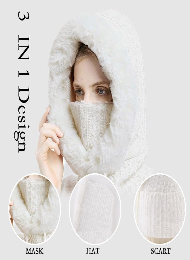 OMUKY Balaclava Hats for Women Cold Weather Thick Fluff Hats Adult Neck Face Cover Cap Ski Mask Neck Warmer, White, One size - Image 2