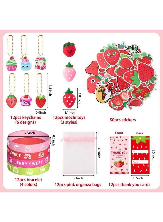 Haooryx 110Pcs Strawberry Theme Party Favors Fruit Mochi Toys Berry Sweet Rubber Bracelet Acrylic Strawberry Scrapbook Stickers Keychains With Thank You Card For Girls Birthday Summer Party Goodie Bag - Image 3