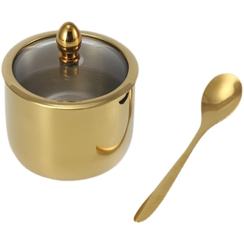 Mozacona Gold Stainless Steel Sugar Bowl Spice Jar Seasoning Pot Storage with Lid Spoon - Image 4