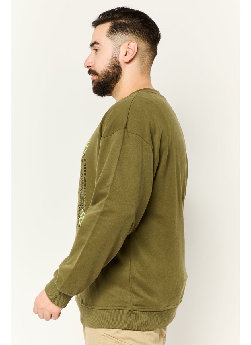 ELVIS Men Crew Neck Long Sleeves Graphic Printed Sweatshirt, Dark Olive  - Image 4