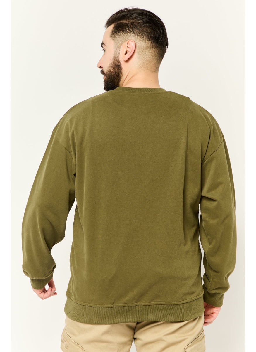 ELVIS Men Crew Neck Long Sleeves Graphic Printed Sweatshirt, Dark Olive  - Image 2