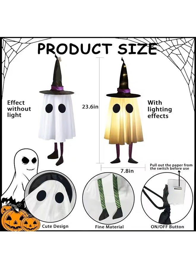 JCB CHIC Halloween Hanging Ghost Decorations,Outdoor Halloween Witches Hat Kights,Glowing Ghosts For Garden Trees,Yard Halloween Decor(3pcs) - Image 2