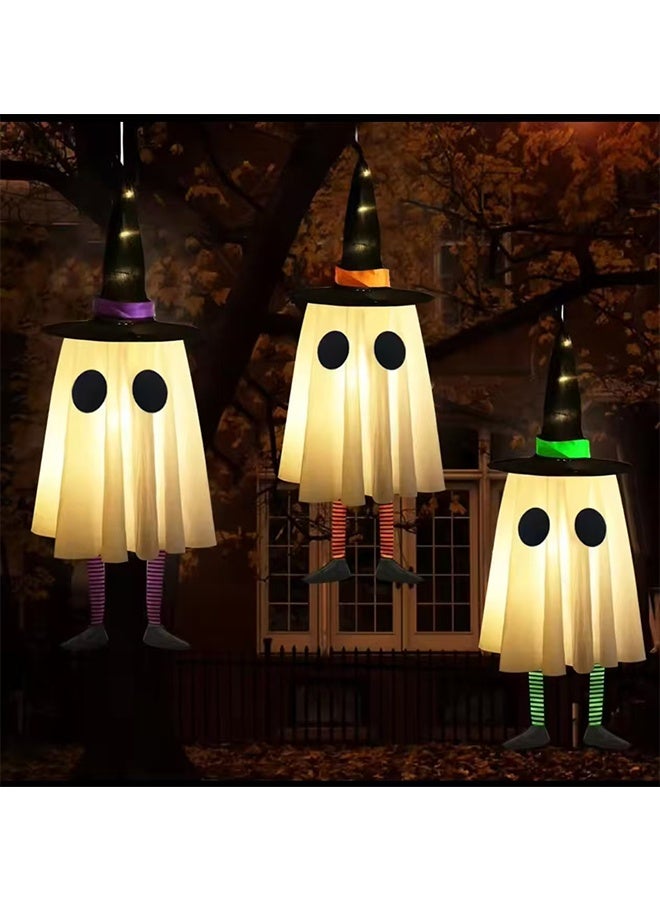 JCB CHIC Halloween Hanging Ghost Decorations,Outdoor Halloween Witches Hat Kights,Glowing Ghosts For Garden Trees,Yard Halloween Decor(3pcs) - Image 3