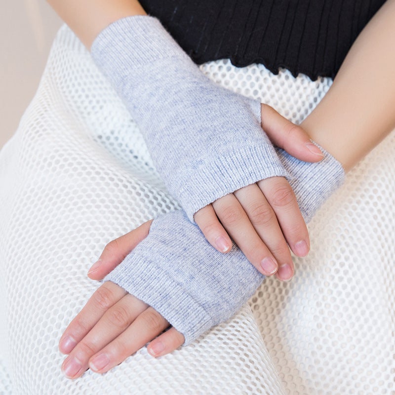 Unisex Wool Fingerless Gloves Knitted Warm Autumn Winter Violet