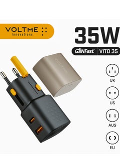 VOLTME Universal Travel Adapter, All-in-One Travel Charger GaN3 35W with QC4.0 USB-A & PD3.0 Type-C PPS Fast Charging, Multi-Port USB Travel Adapter for Worldwide Use (USA/UK/EU/AUS & 150+ Countries), Compact Power Adapter for MacBook Air, iPhone 16 Pro Max, 15/14/13/12/11, Samsung Galaxy S24/S23/S22, Tablets & More, Universal Plug Charger with USB Ports (Black)  - Image 1