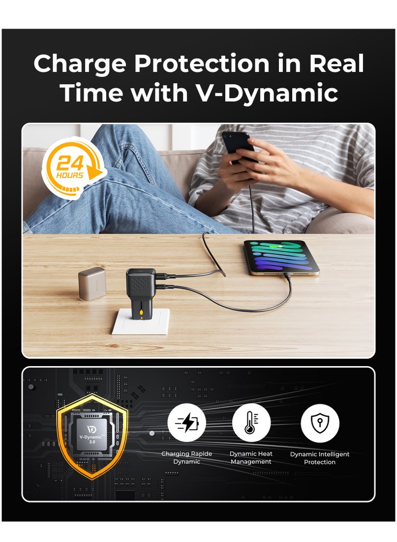 VOLTME Compact GaN3 Universal Travel Adapter 35W Fast Charging with PD3.0 Type-C & QC4.0 USB-A, All-in-One Travel Charger for Worldwide Use (USA/UK/EU/AUS & 150+ Countries), High-Speed Multi-Port Plug Adapter for iPhone 16 Pro Max, 15 Plus, Samsung Galaxy S25 Ultra, Pixel 8 Pro, iPad Pro M4, MacBook Air M2, Galaxy Buds3, Watch 7 & More (Black)  - Image 4
