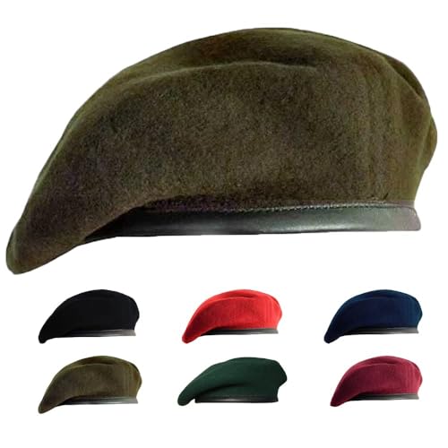 Gajaous British Military Berets for Men and Women,Wool and Leather Beret Hats,Multiple Colours Army Beret - Image 1