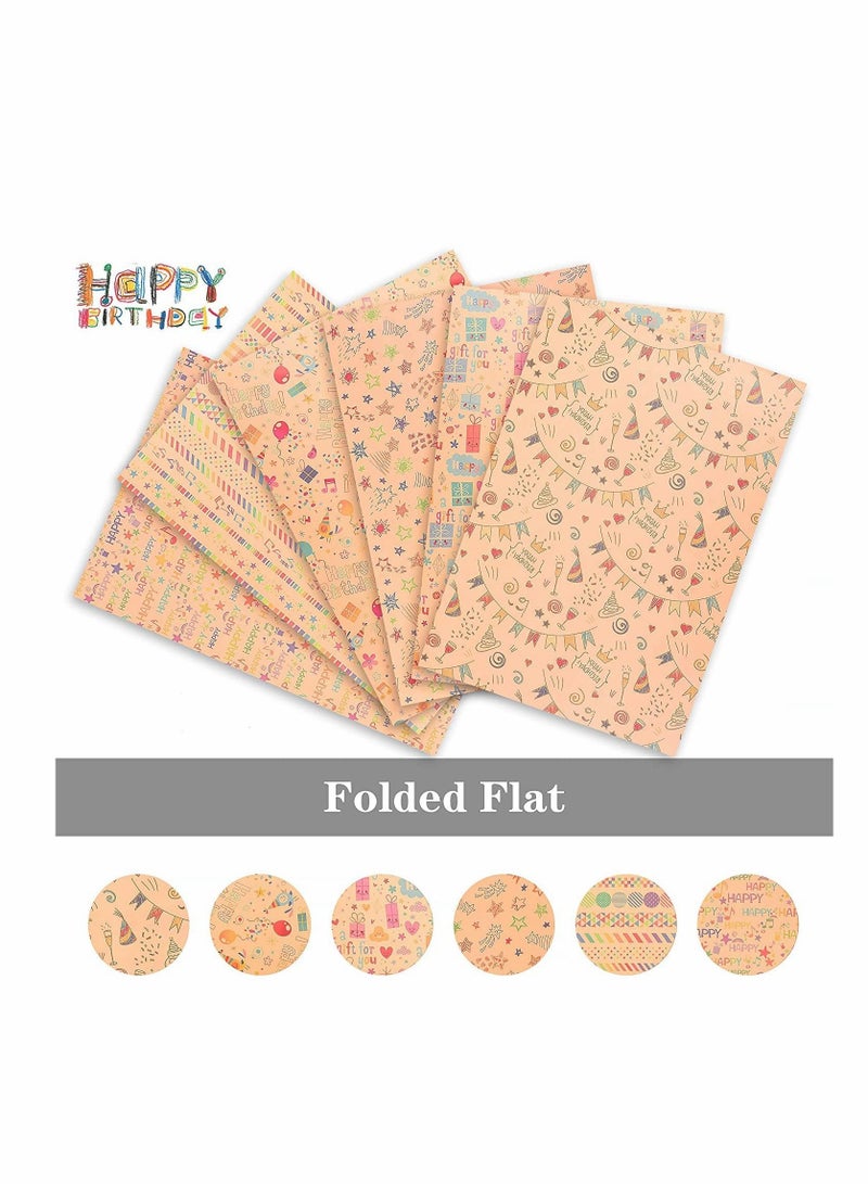 كاست ويف لفة ورق تغليف الهدايا 6 عبوات ، مع بطاقات هدايا متطابقة وحبل زخرفي ، ورق تغليف هدايا كرافت بني معاد تدويره لأعياد الميلاد ، والعطلات ، والزفاف ، والحفلات ، وتغليف هدايا الأطفال (مقاس 70 سم × 50 سم) - Image 3