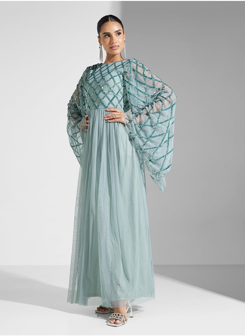 Amelia Rose Embellished Mesh Detailed Tiered Dress  - Image 4