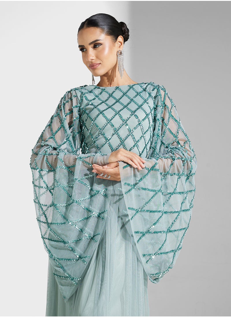 Amelia Rose Embellished Mesh Detailed Tiered Dress  - Image 3