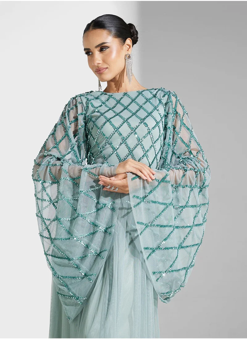 Amelia Rose Embellished Tulle Maxi Dress