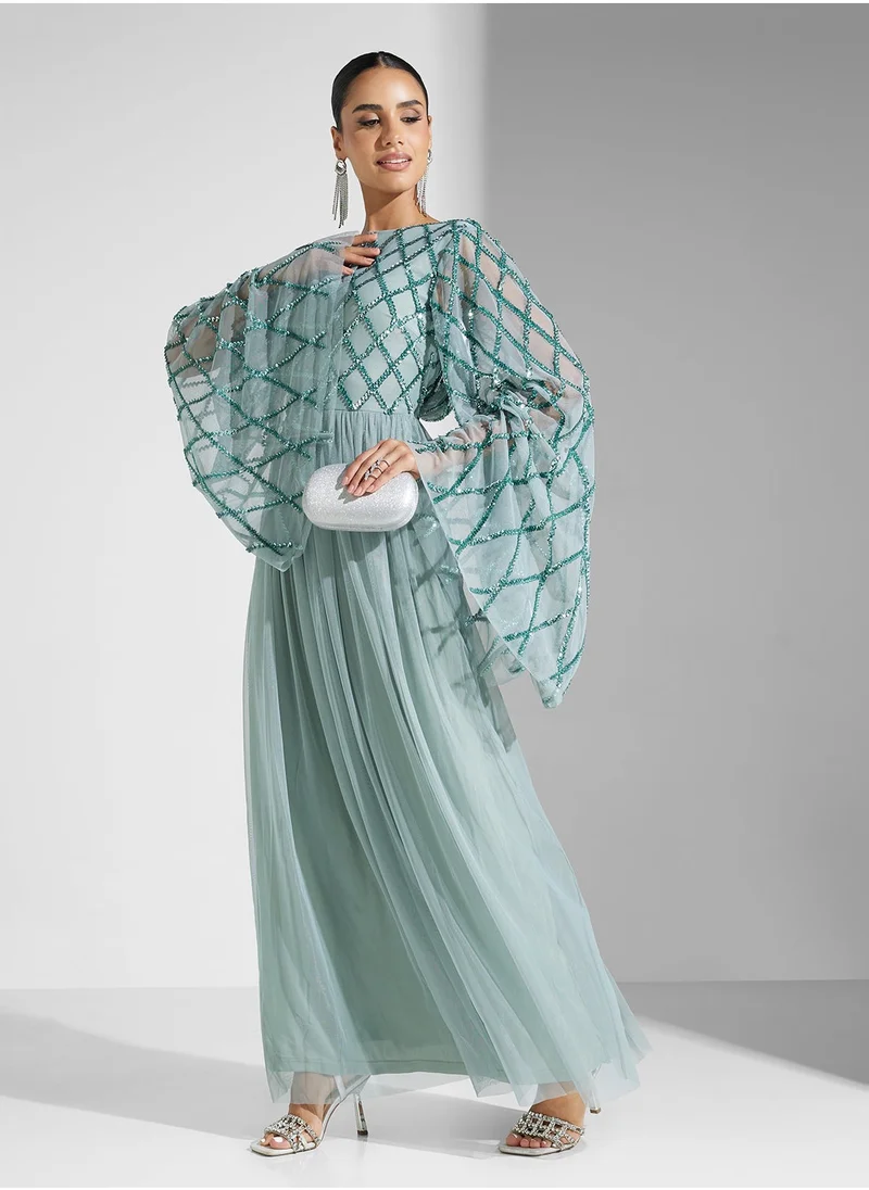 Amelia Rose Embellished Tulle Maxi Dress