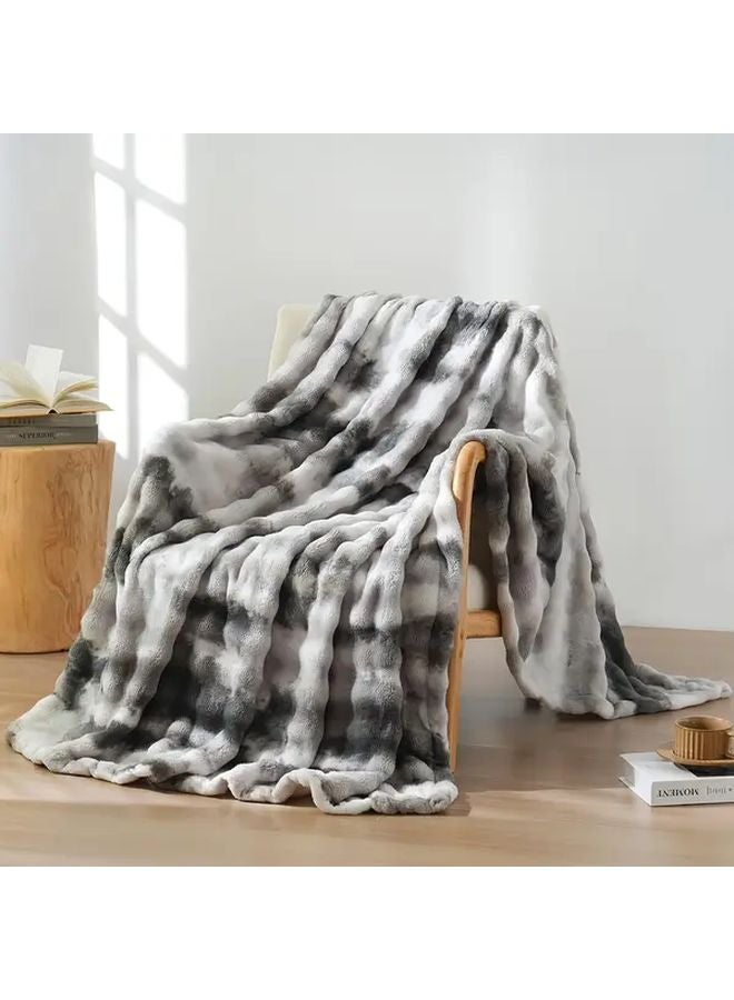 Grey Faux Fur Throw Blanket Super Soft Fluffy Plush Polyester 59x79 Inch - Image 2