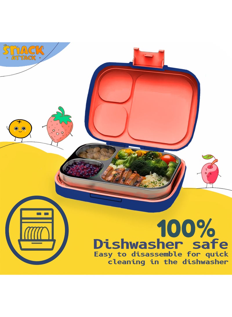 Snack attack SKids Bento Lunch Box with Spoon & Fork – Leakproof 3-Compartment Stainless Steel Lunchbox for Boys – BPA-Free, Cute Cartoon Design, Easy to Open, Ideal for School & Daycare Dino Theme - Image 4