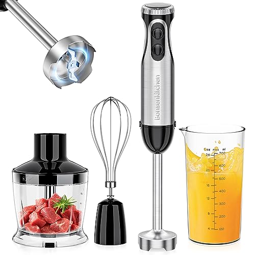 Bonsenkitchen خلاط يدوي بونسن كيتشن 4 في 1، 20 سرعة مع وضع توربو، شفرة من الفولاذ المقاوم للصدأ، خفاقة بيض، كأس ووعاء فرامة، خلاط عصا للحساء، السموذي، الهريس، طعام الأطفال - Image 1