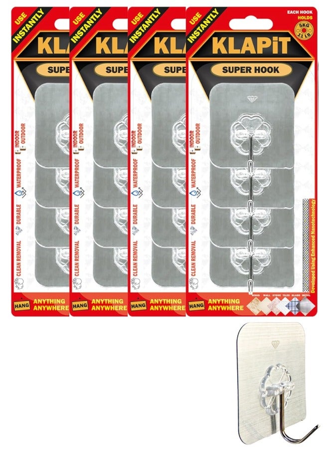 KLAPiT KLAPiT SUPER HOOK - Heavy Duty Adhesive Wall Hooks, Silver, 16pc - Holds Up To 5Kg - Waterproof, Damage-Free Removal  - Image 1