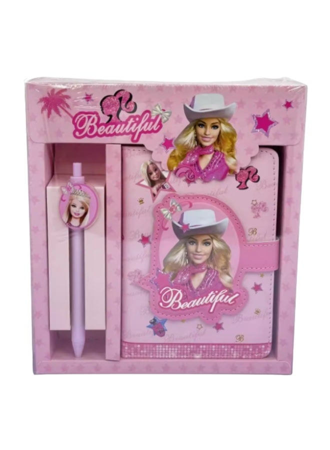 Barbie Cute Pink Notebook and Pen Gift Set – Adorable Stationery for Kids