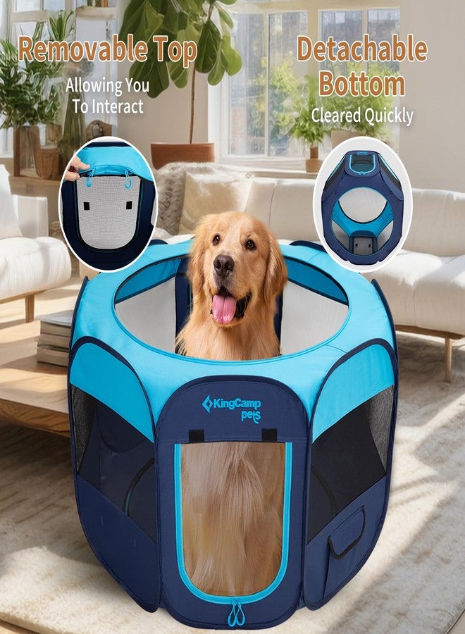 كينغ كامب قفص لعب للكلاب من كينج كامب، قفص قابل للطي محمول للقطط والجراء، مقاس 29/36/50 بوصة، قفص لعب منبثق للحيوانات الأليفة مع قاعدة بسحاب وغطاء للاستخدام الداخلي والخارجي (صغير، أزرق) - Image 4