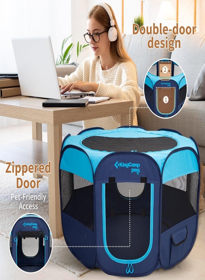 كينغ كامب قفص لعب للكلاب من كينج كامب، قفص قابل للطي محمول للقطط والجراء، مقاس 29/36/50 بوصة، قفص لعب منبثق للحيوانات الأليفة مع قاعدة بسحاب وغطاء للاستخدام الداخلي والخارجي (صغير، أزرق) - Image 3