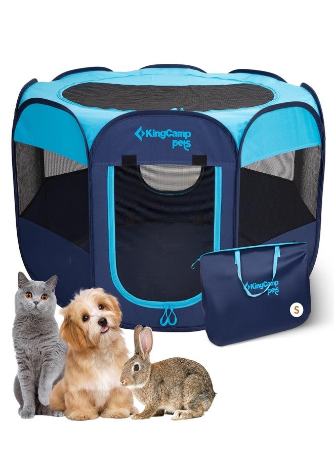 كينغ كامب قفص لعب للكلاب من كينج كامب، قفص قابل للطي محمول للقطط والجراء، مقاس 29/36/50 بوصة، قفص لعب منبثق للحيوانات الأليفة مع قاعدة بسحاب وغطاء للاستخدام الداخلي والخارجي (صغير، أزرق) - Image 1