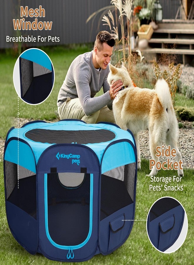 كينغ كامب قفص لعب للكلاب من كينج كامب، قفص قابل للطي محمول للقطط والجراء، مقاس 29/36/50 بوصة، قفص لعب منبثق للحيوانات الأليفة مع قاعدة بسحاب وغطاء للاستخدام الداخلي والخارجي (صغير، أزرق) - Image 2