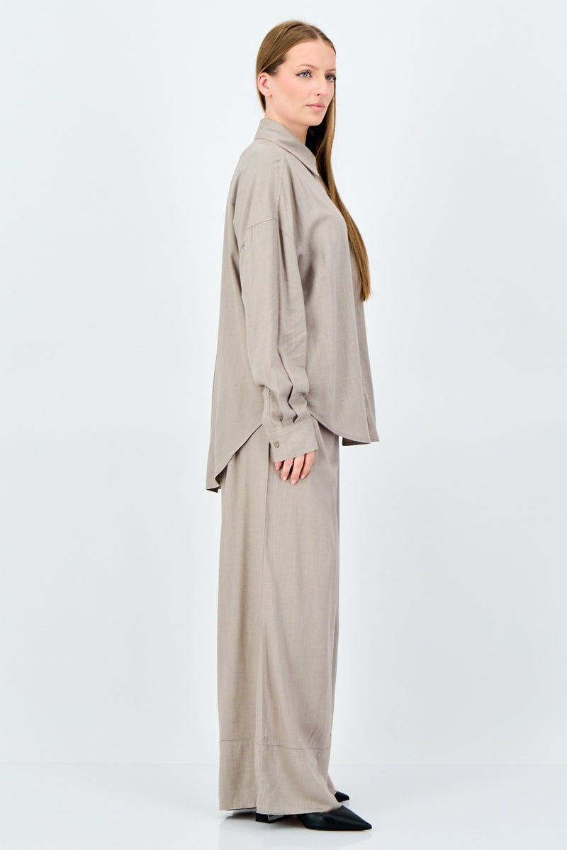 ANNE KLEIN Women 2Pcs Long Sleeve Shirt And Pants Set, Grey - Image 4