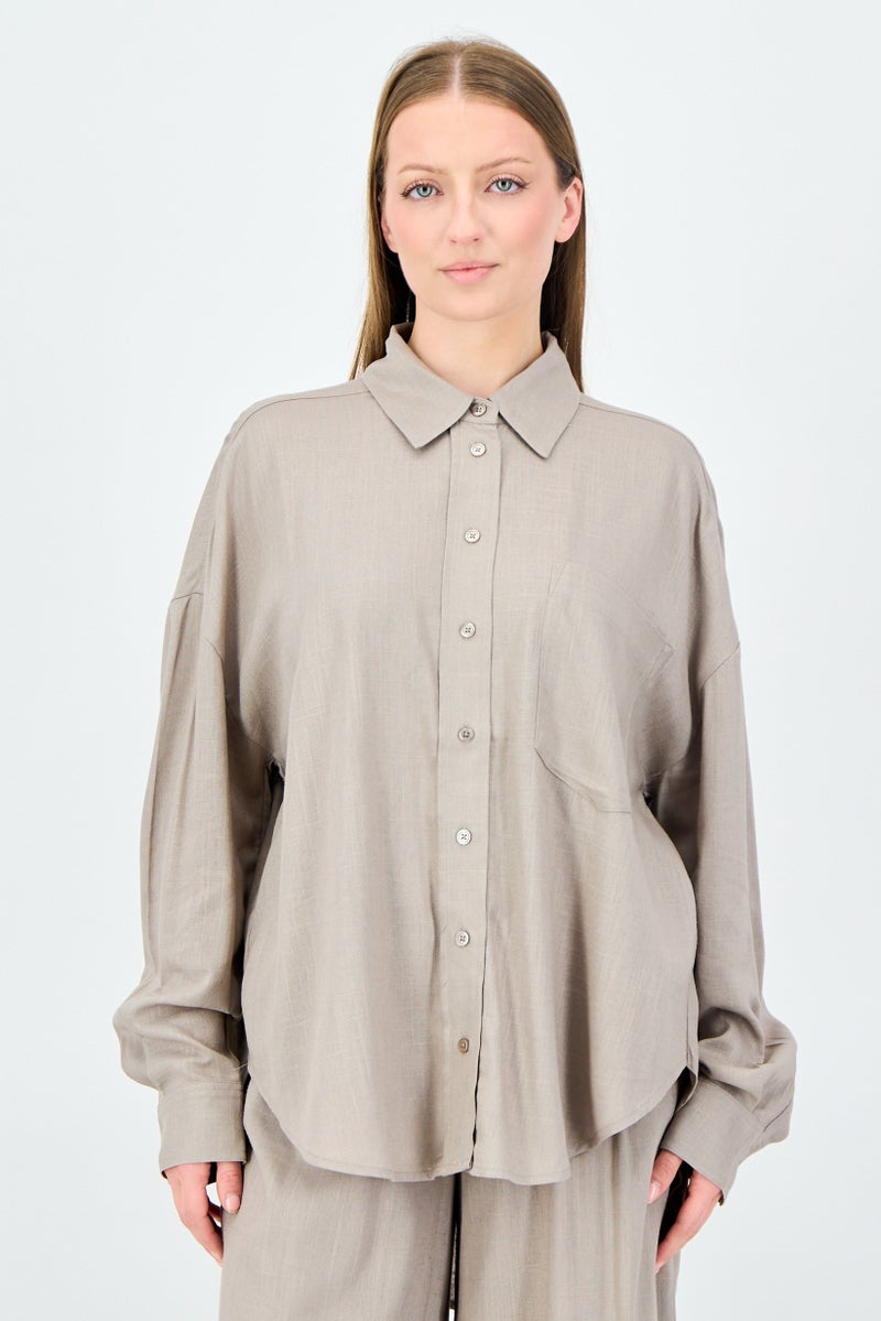 ANNE KLEIN Women 2Pcs Long Sleeve Shirt And Pants Set, Grey - Image 2