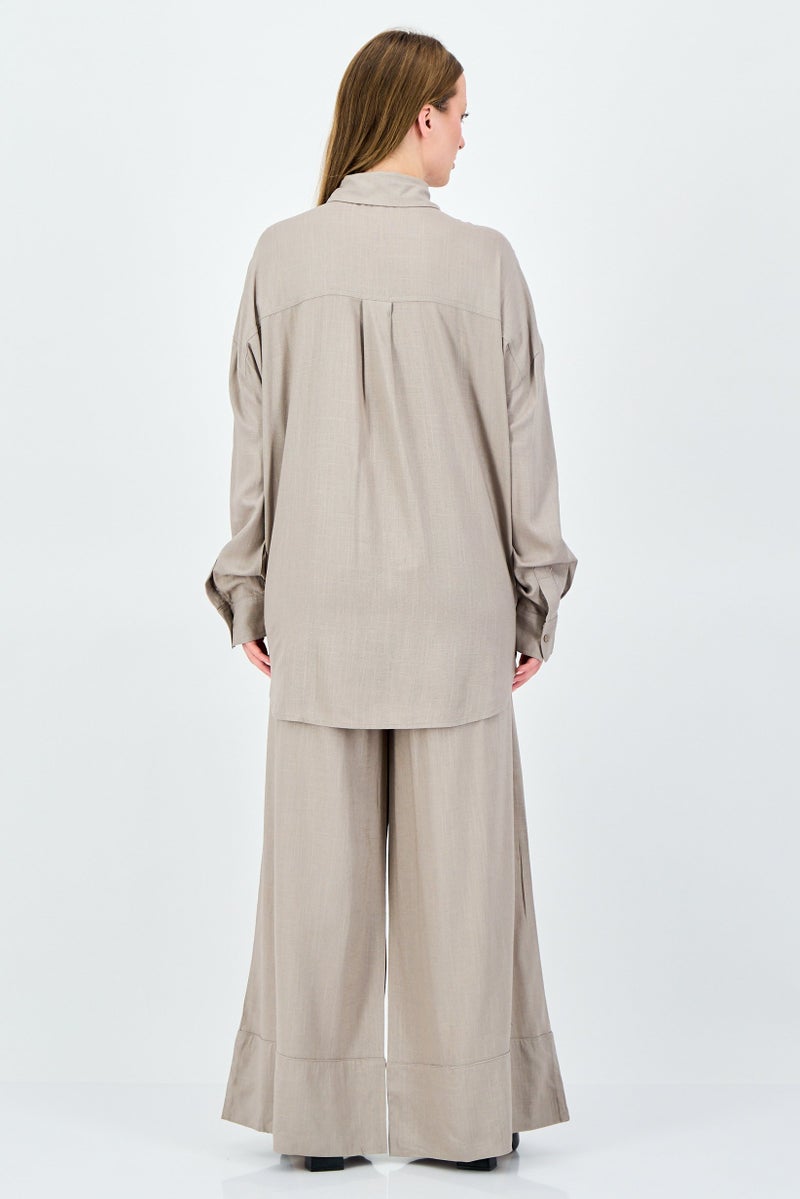 ANNE KLEIN Women 2Pcs Long Sleeve Shirt And Pants Set, Grey - Image 3