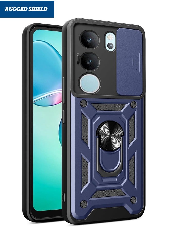 RUGGED SHIELD VIVO V29 5G Case, VIVO V29 Case with Slide Camera Cover, Military Grade Heavy Duty Shockproof Phone Case Cover with Ring Kickstand for VIVO V29 5G, Blue 