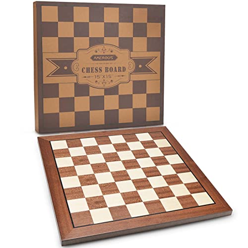 AMEROUS 15 x 15 Wooden Chess Board No Pieces Professional Tournament Chessboard Only with Gift Package Chess Rules Portable Chess Board for Beginners Kids Adults - Image 1