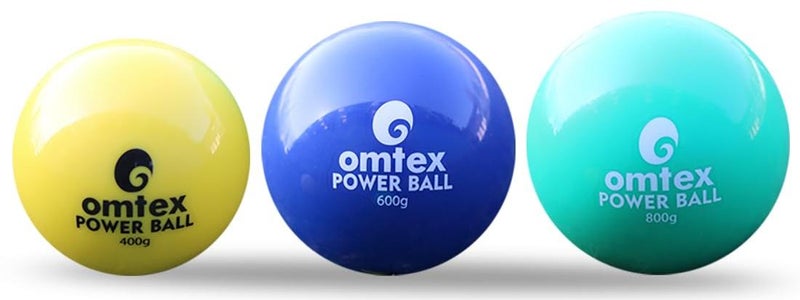 omtex Power Ball PVC Training Cricket Weighted Ball Combo Set for Batting and Pitching Size 400g 600g 800g Multicolor Pack of 3 - Image 1