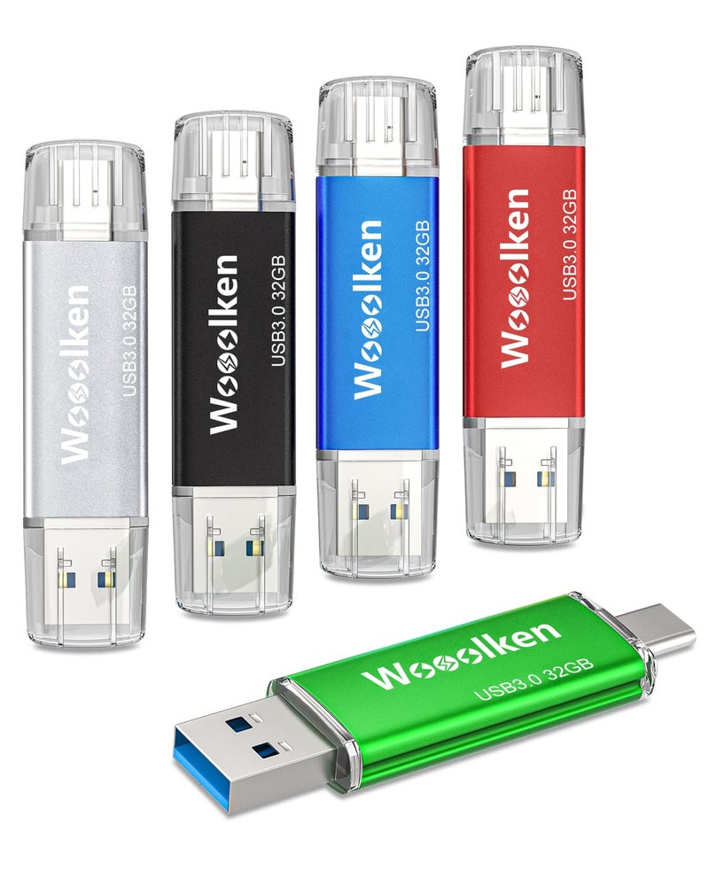 Wooolken USB C Flash Drive 32GB 5 Pack, Wooolken USB 3.0 Dual Drive Type-C Thumb Drive OTG Memory Stick Compatible with iPhone 16/15, Android Smartphone/Tablets/Computers - Image 1