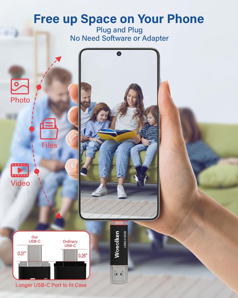 Wooolken USB C Flash Drive 32GB 5 Pack, Wooolken USB 3.0 Dual Drive Type-C Thumb Drive OTG Memory Stick Compatible with iPhone 16/15, Android Smartphone/Tablets/Computers - Image 3