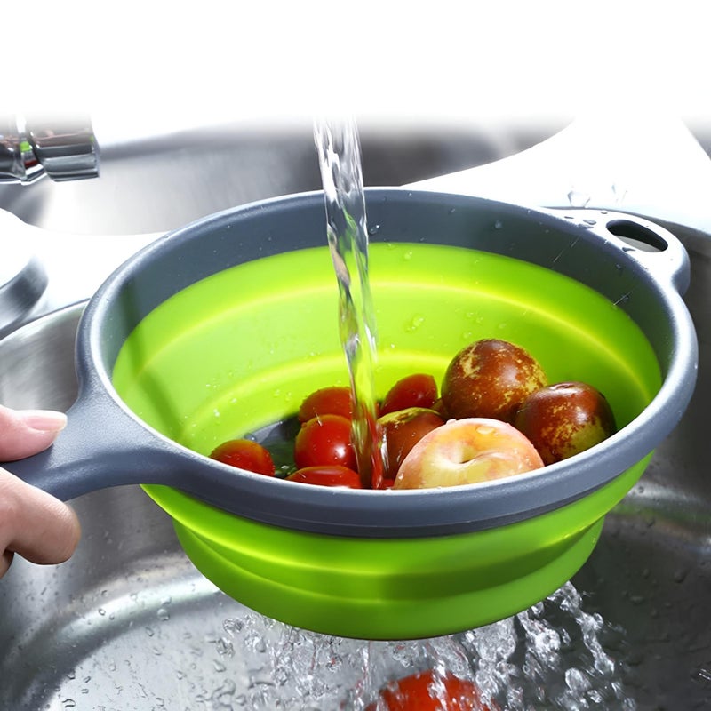 Collapsible Strainer - Silicone food basket with handle to drain water and steam fruit, vegetable, pasta, foldable filter basket available multicolors (piece-2) - Image 1