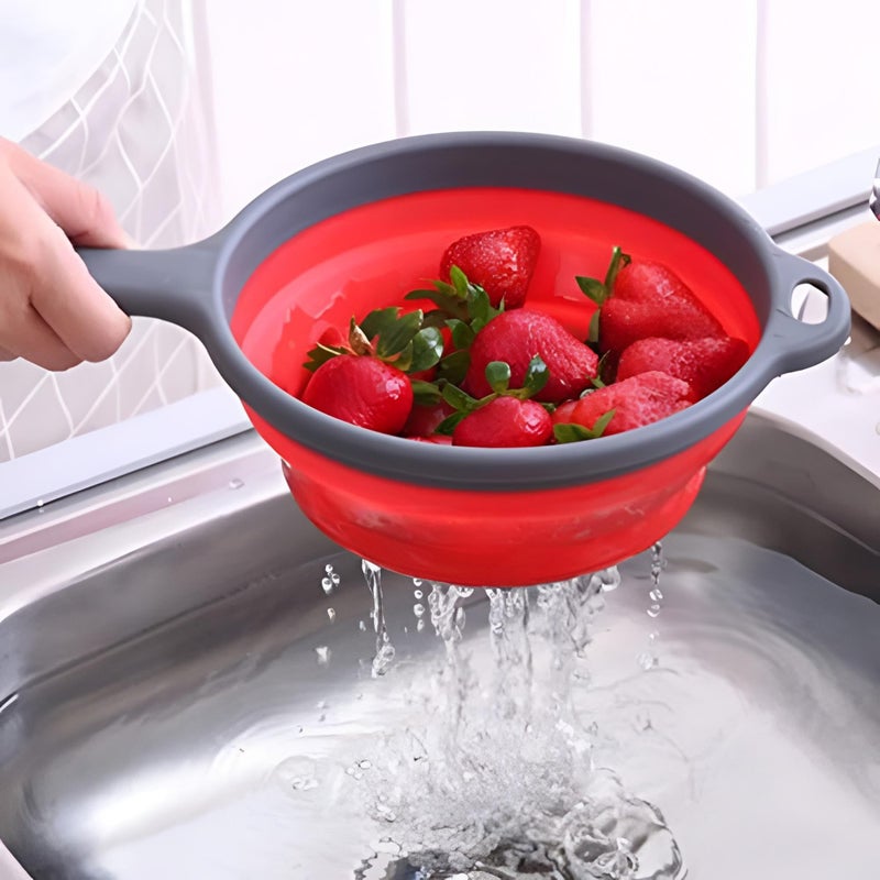 Collapsible Strainer - Silicone food basket with handle to drain water and steam fruit, vegetable, pasta, foldable filter basket available multicolors (piece-2) - Image 4
