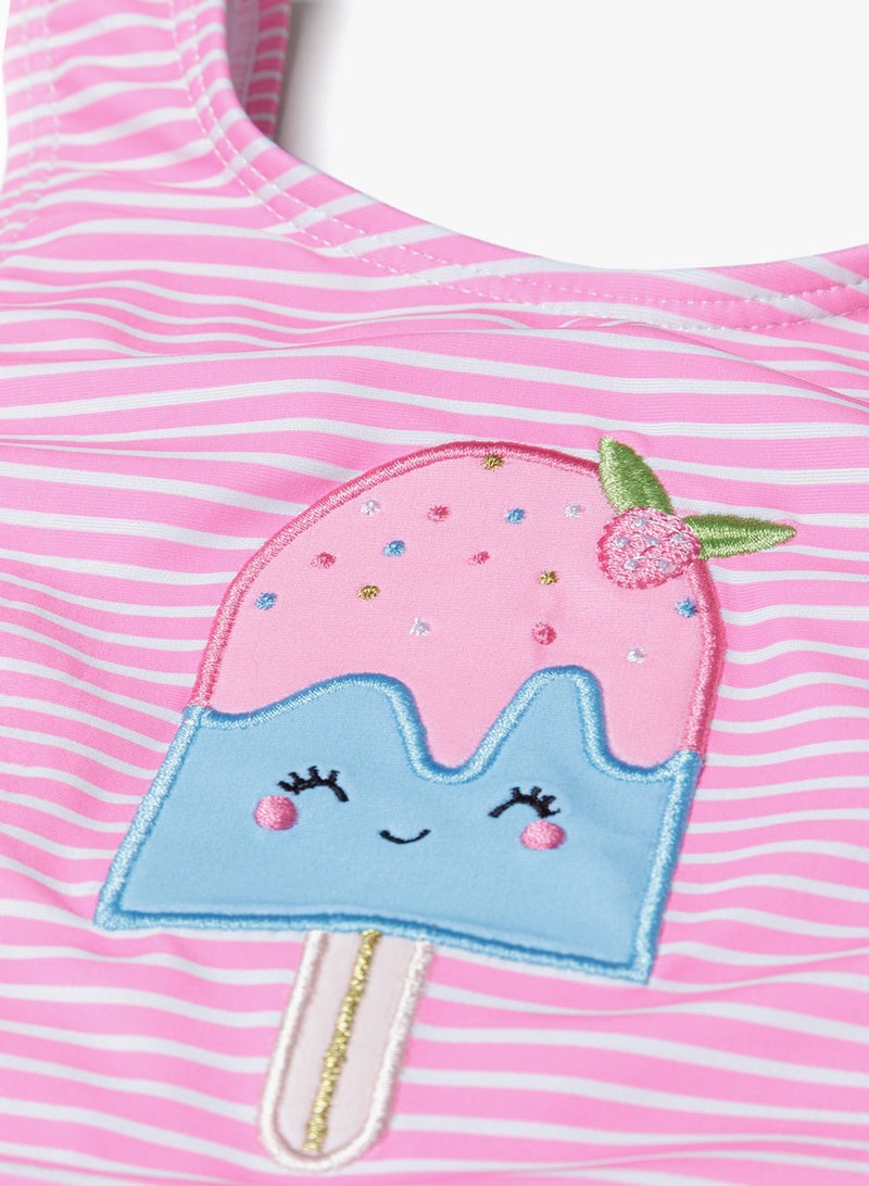 MINOTI Kids Girls One-Piece Swimsuit with Print and Striped - Image 3