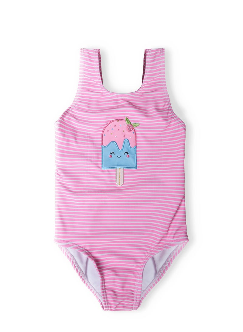 MINOTI Kids Girls One-Piece Swimsuit with Print and Striped - Image 1