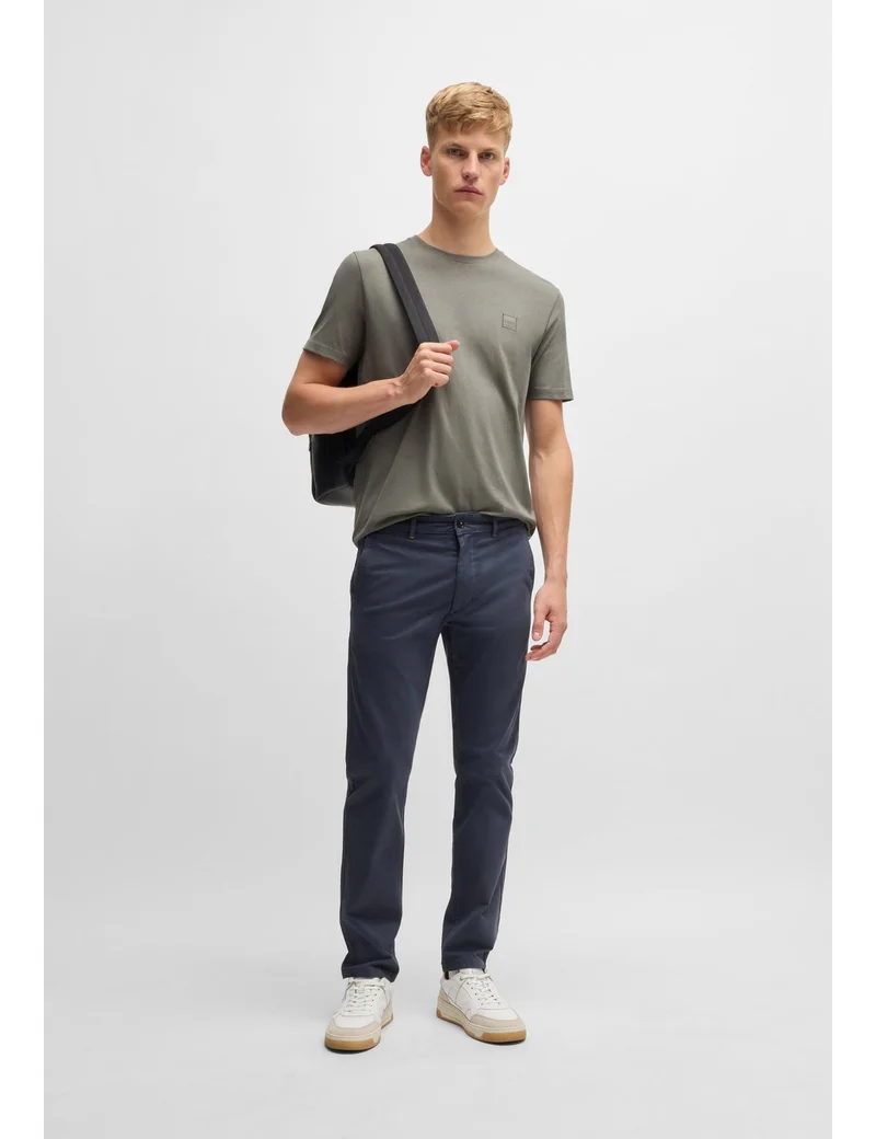 BOSS Open Grey Cotton-jersey T-shirt with logo patch for Men | Best Price UAE
