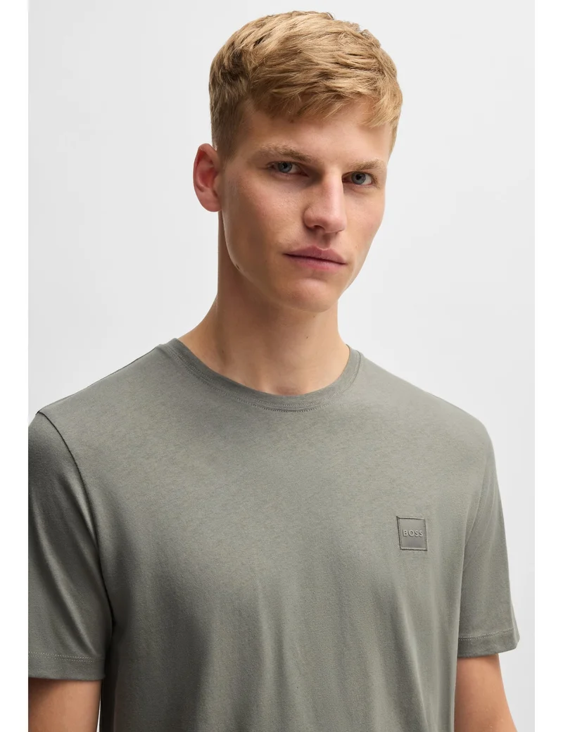 BOSS Open Grey Cotton-jersey T-shirt with logo patch for Men | Best Price UAE