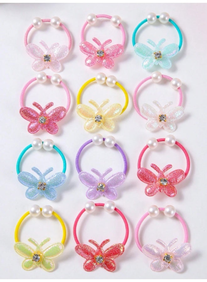 Kids Butterfly Hair Ties Set – Glitter Butterfly Elastic Bands with Pearl Detail, Cute Soft Ponytail Holders for Girls, Colorful Baby Hair Accessories (10Pcs) - Image 4