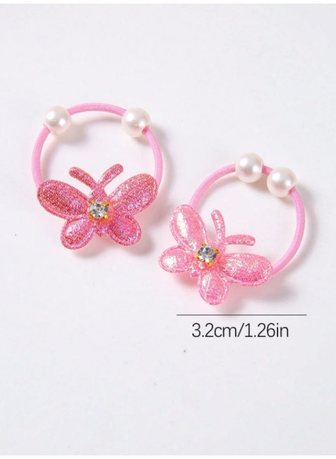 Kids Butterfly Hair Ties Set – Glitter Butterfly Elastic Bands with Pearl Detail, Cute Soft Ponytail Holders for Girls, Colorful Baby Hair Accessories (10Pcs) - Image 3
