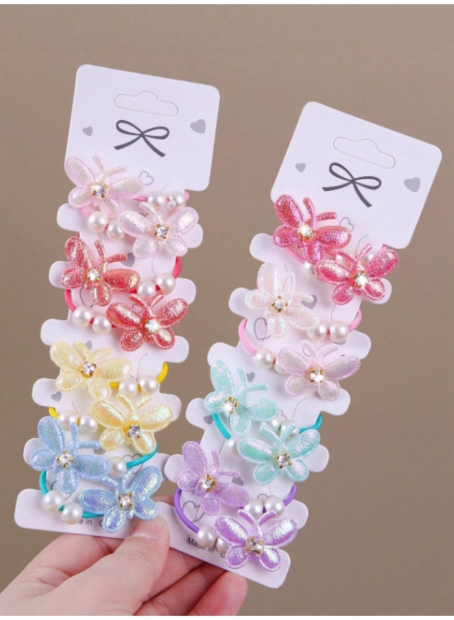 Kids Butterfly Hair Ties Set – Glitter Butterfly Elastic Bands with Pearl Detail, Cute Soft Ponytail Holders for Girls, Colorful Baby Hair Accessories (10Pcs) - Image 5