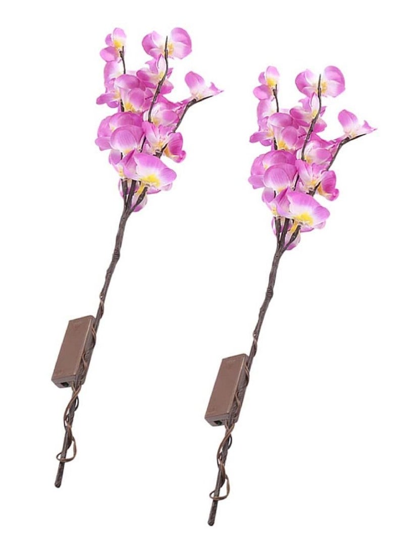 سلة عدد 2 من أغصان ورود الأوركيد لون وردي مع إضاءة دافئة لديكور المنزل - Image 1